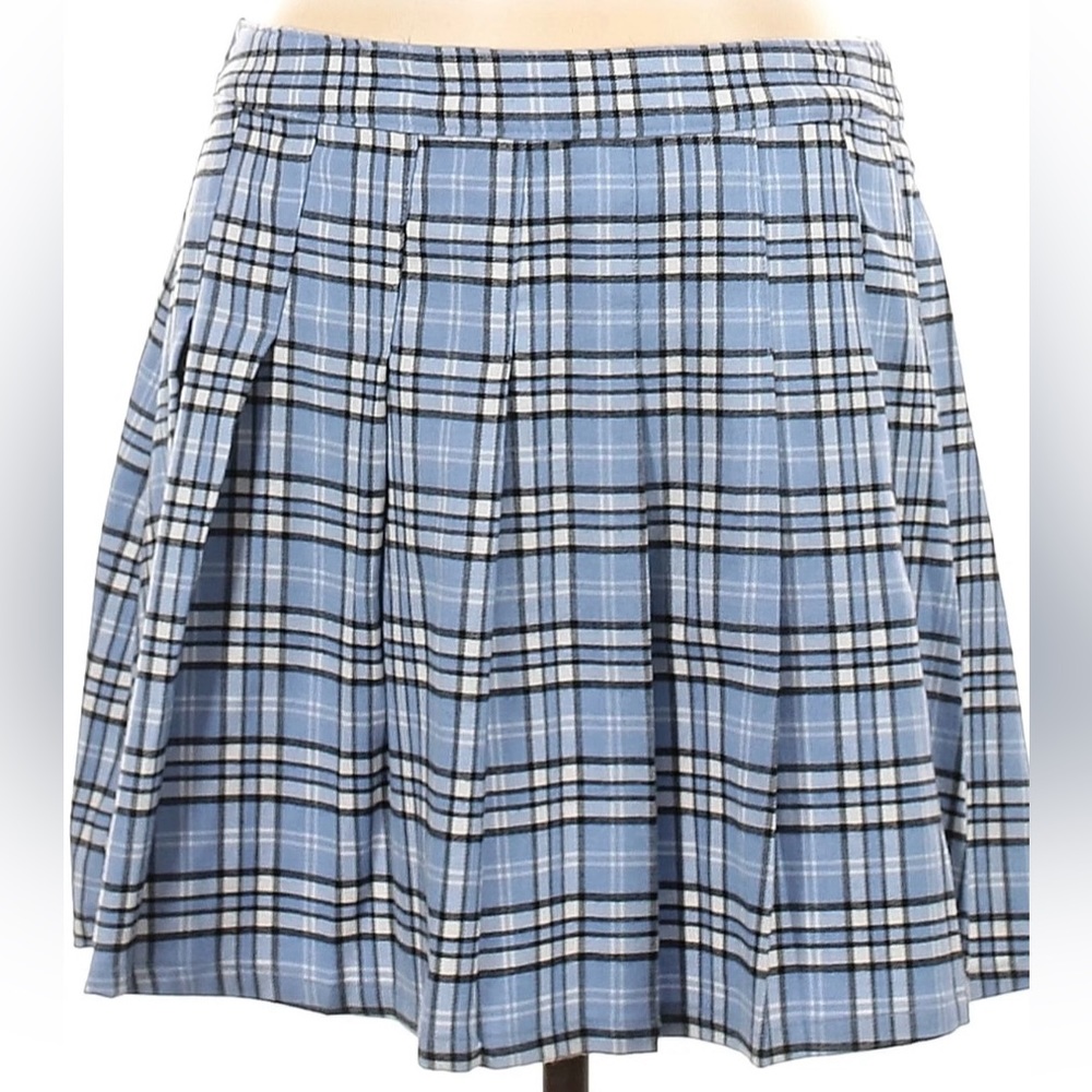 Hollister Light Blue Plaid Pleated Mini Skirt